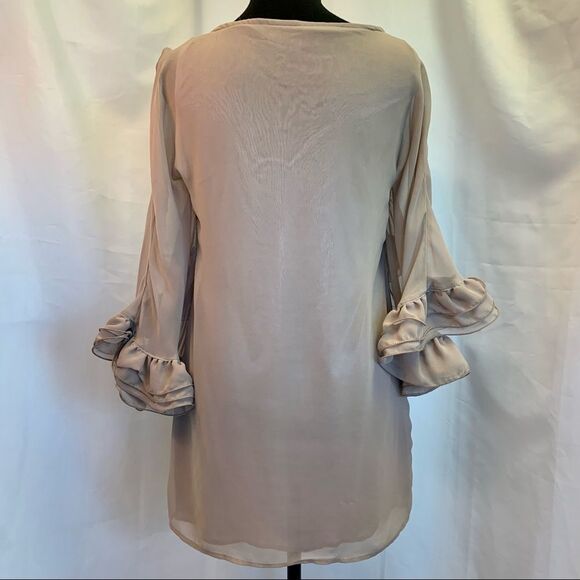 Chloe vintage taupe silk draped ruffle frill lined designer blouse size … - Picture 3 of 10